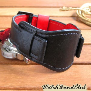 Watch strap leather 22mm black. Watch bund band. Watch band vintage. Handmade wrist watch strap. Cuff watch strap. Mens gift, gift for him.
