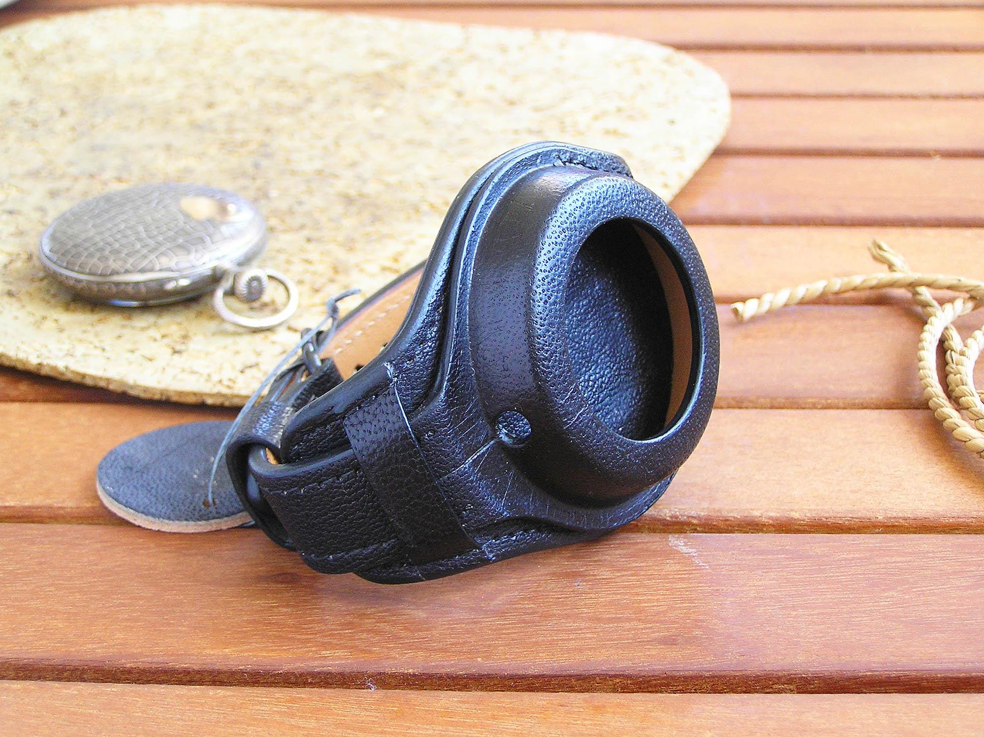 Handmade Black Leather Pocket Watch Strap: Military Style, 48-54mm
