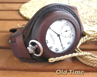 Bracelet de montre en cuir pour montre de poche de 48-54 mm de style vintage. Bracelet pour montre de poche marron. Support de bracelet de montre manchette à gousset WW1. Cadeau pour grand-père
