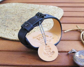 Handmade Black Leather Pocket Watch Strap: Military Style, 48-54mm