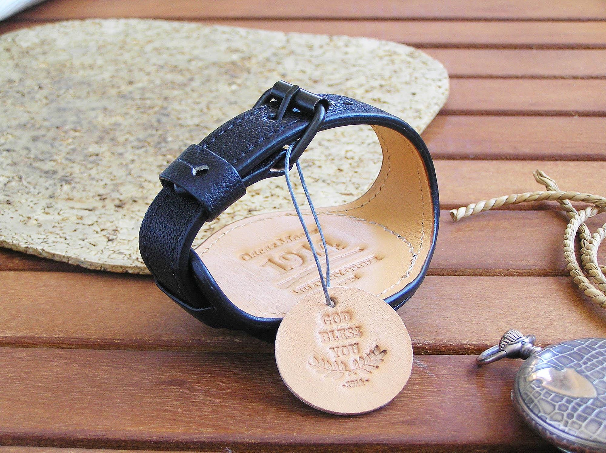 Handmade Black Leather Pocket Watch Strap: Military Style, 48-54mm