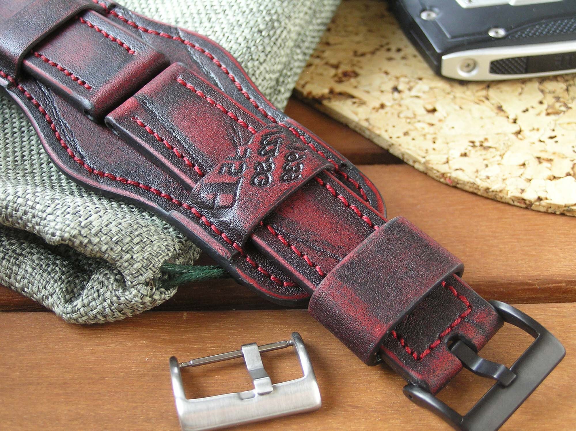 Watch band leather 20/22mm bund strap red. Watch band vintage Etsy