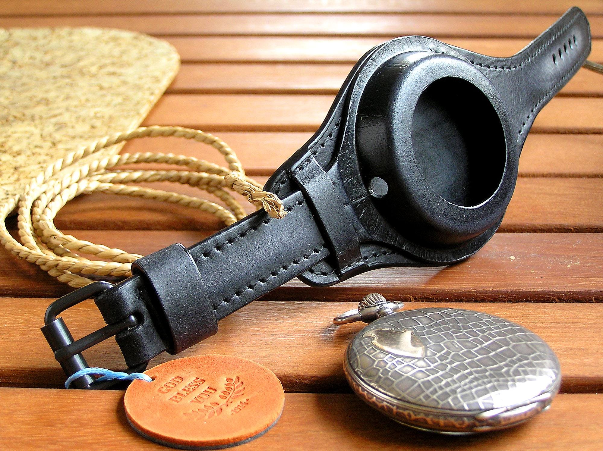 懐中時計バンド個性WW1代用 Pocket Watch Strap明治大正日本軍 Handmade Black Leather Pocket Watch Strap: Military Style, 48-54mm