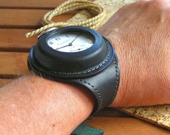 懐中時計バンド個性WW1代用 Pocket Watch Strap明治大正日本軍 Handmade Black Leather Pocket Watch Strap: Military Style, 48-54mm