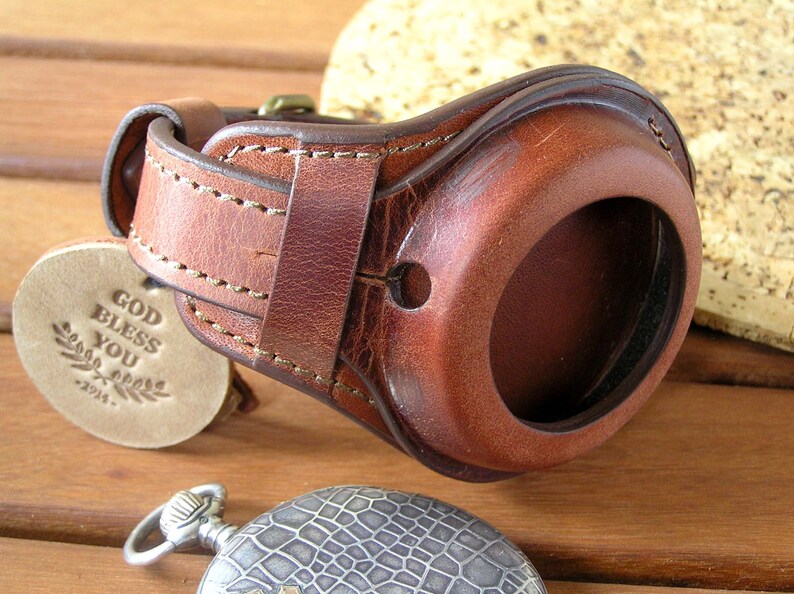Leather watch strap for pocket watch vintage style. Brown Etsy