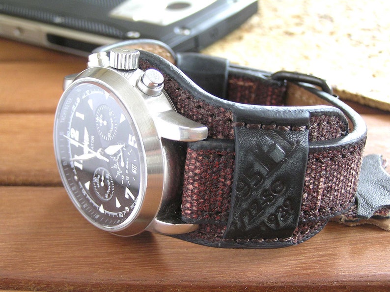 20mm red watch bund strap. Leather canvas wristwatch cuff | Etsy