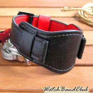 Watch strap leather 20mm black. Mens wrist watch band. Bund watch strap. Cuff watch strap. Handmade watch strap. Mens gift, gift for him.
