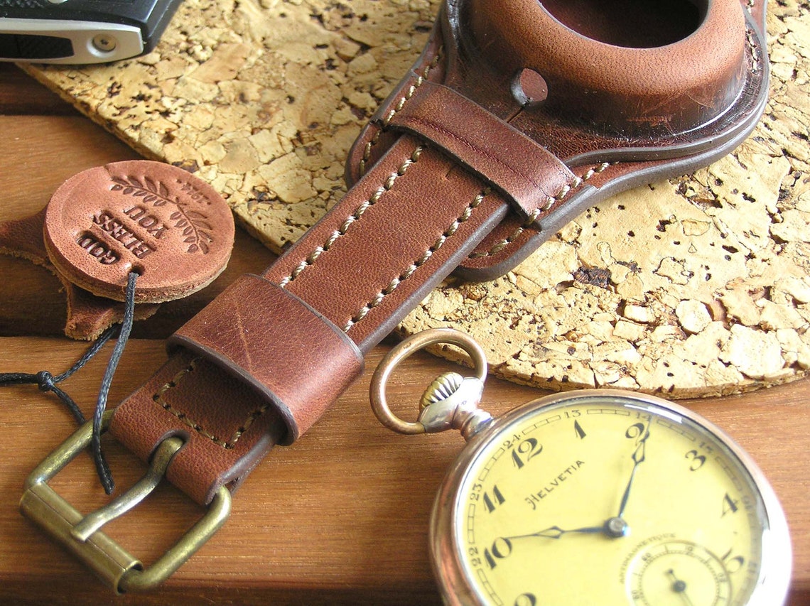 Leather watch strap for pocket watch vintage style. Brown Etsy