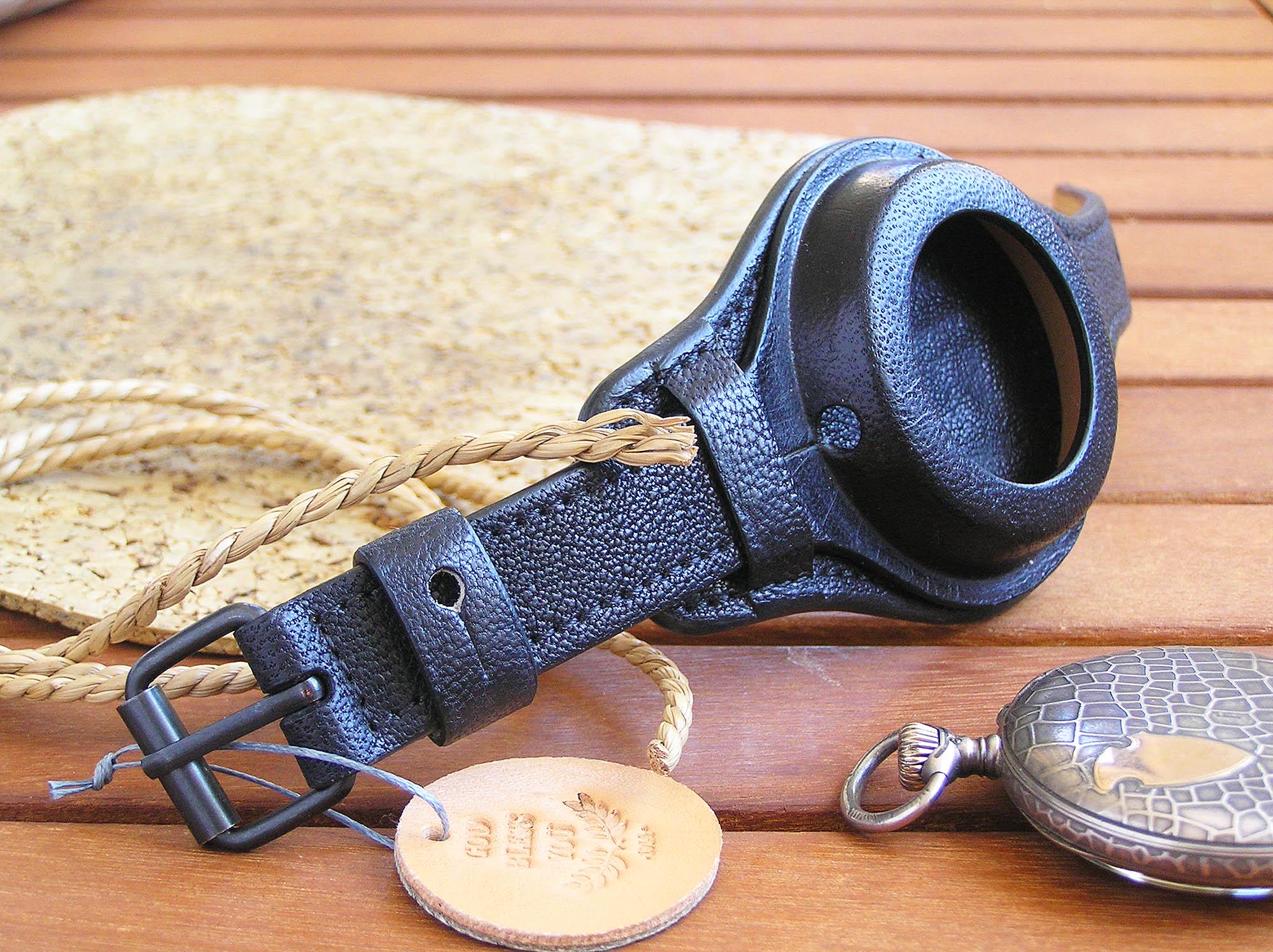 Handmade Black Leather Pocket Watch Strap: Military Style, 48-54mm