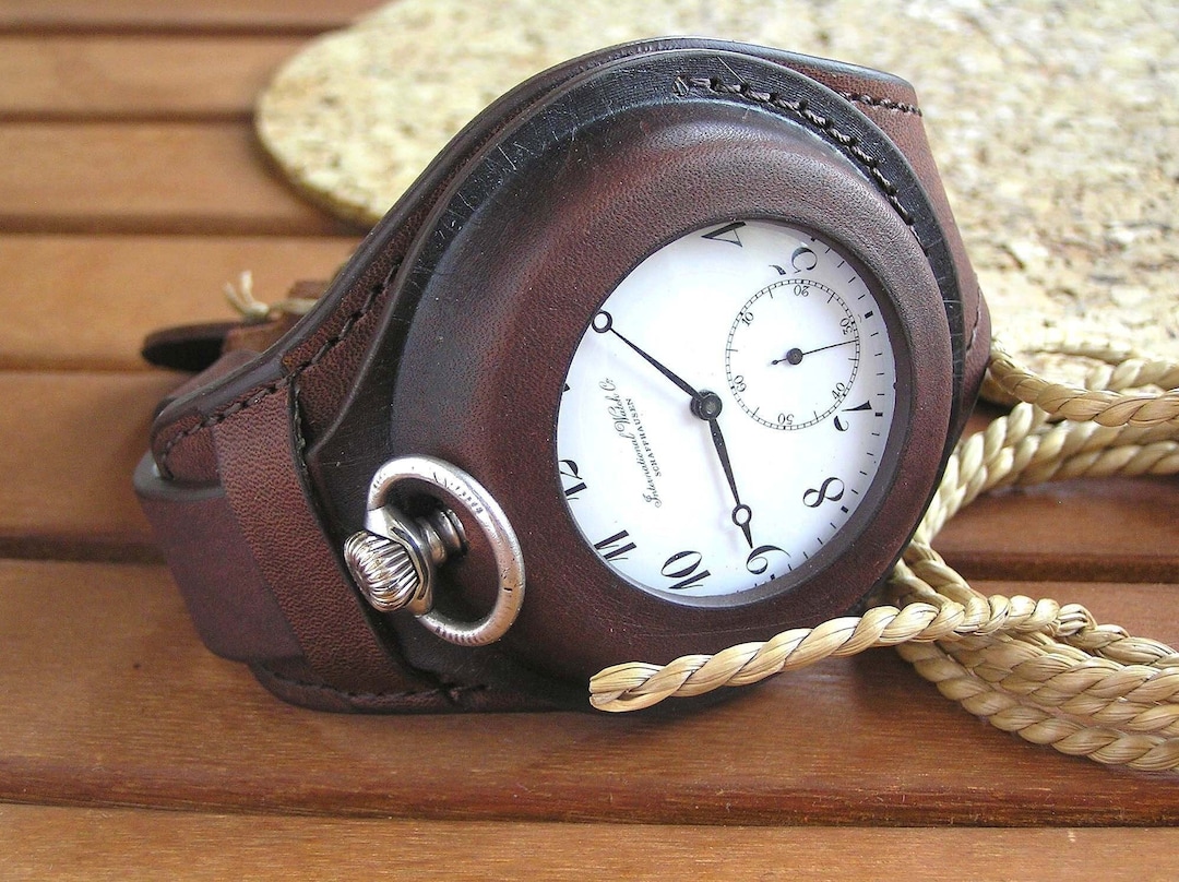 Leather Watch Strap for Pocket Watch Vintage Style. Brown Leather