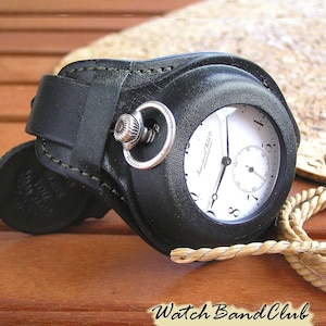 Cinturino nero per orologio da tasca. Cassa nera da 48-54 mm. Cinturino per orologio da tasca. Cinturino per orologio da tasca fatto a mano in vera pelle. Regalo per il nonno.
