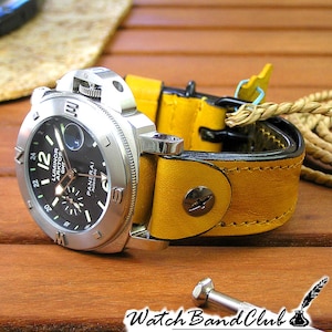 Watch strap leather 24mm yellow. Military watch band. Panerai watch strap. Handmade Laco watch strap vintage style. Leather watch bracelet.