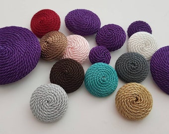 Half ball buttons handcrafted covered with silk trimmings in 50 colors MADE-IN-ITALY. Braid buttons