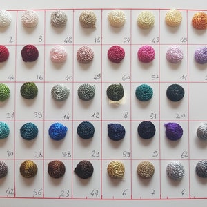 Half ball buttons handcrafted with silk trimmings 50 colors MADE-IN-ITALY. Braid buttons