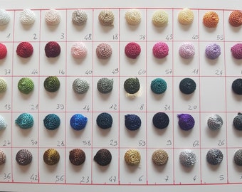 Half ball buttons handcrafted covered with silk trimmings in 50 colors MADE-IN-ITALY. Braid buttons