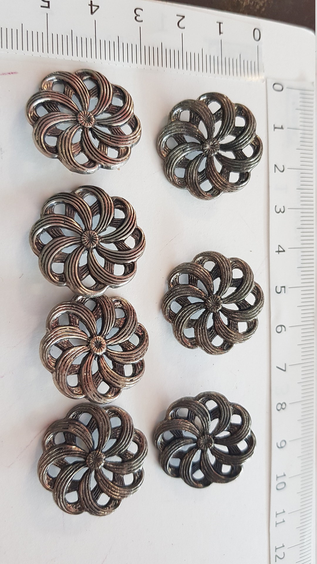 10 Filigrane Piume in Argentato Antico di Vintage Parts