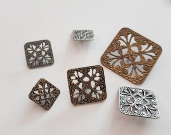 Vintage 1960s metal filigree square buttons