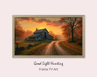 Moody Autumn Farmhouse Sunset, Vintage Landscape Frame TV Art (Digital Download)