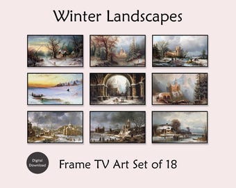 Vintage Winter Landscape Painting Set, Frame TV Art (Digital Download)