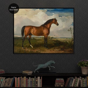 Vintage Race Horse Oil Painting, Printable Antique Equine Wall Art, Gift for Horse Lover, Stallion Print, Download & Print