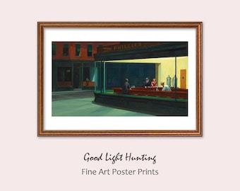 Nighthawks de Edward Hopper, impresión giclée, póster de arte realista estadounidense vintage.