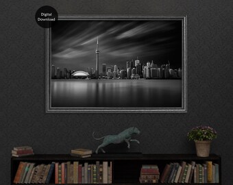 Toronto Cityscape Printable Wall Art, Toronto Black and White Print, Home or Office Decor