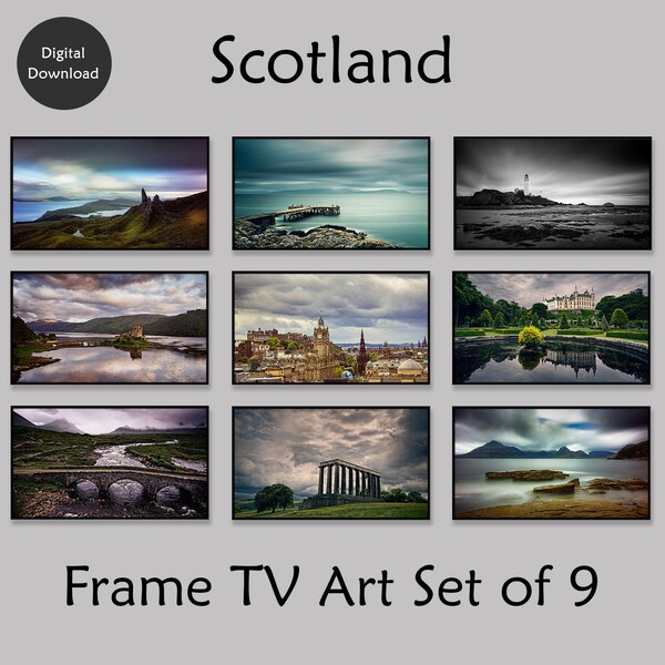 Frame TV Art Scotland Set of 9, Scottish Fine Art Photography Collection for Samsung Frame TV, Edinburgh, Highlands, Isle of Skye, Castles