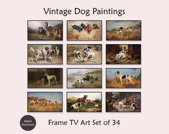 Peintures vintage de chiens, oeuvres d'art pour téléviseur avec cadre Samsung (téléchargement numérique)