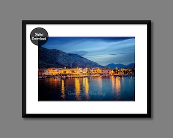 Printable Photograph, Isola delle Femmine Harbour at Night, Palermo, Sicily, Sicilian, Italian, Wall Art, Home, Office, Restaurant Decor
