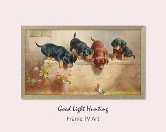 Vintage Dachshund Puppies Painting, Samsung Frame TV Art (Digital Download)