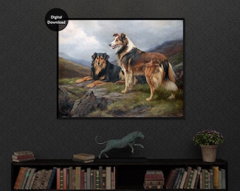 Antique Border Collie Oil Painting, Vintage Dog Art (Digital Download)