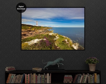 Scotland Printable Wall Art, Scottish Lighthouse, Tarbat Ness, Highlands Coastal Landscape, Living Room Decor