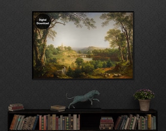 Druckbare Vintage Wandkunst, Sonntagmorgen von Asher Brown Durand, digitaler Download, Hudson River School Landschaftsmalerei des 19.Jahrhunderts