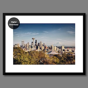 Printable Photography, Seattle & Mount Rainier, Printable Home Decor, Printable Office Decor, Printable Wall Art, Iconic Cityscape Printable