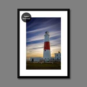 Portland Bill Lighthouse Printable Wall Art, Light House Print, Dorset Gift Ideas, Home Decor, Living Room Art Print, Seaside Sunset