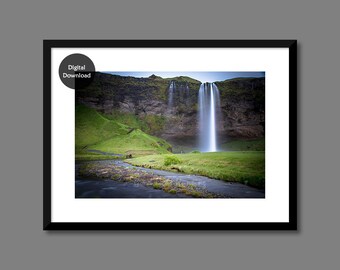 Island Wasserfall, druckbare Fotografie, skandinaviische Landschaft, Wohnkultur, isländische druckbare Kunst, Natur-Foto-Kunst, digitale Poster-Kunst