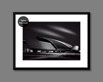 Dubai Metro Station Photography Print, Black and White Architecture (Digital Download)