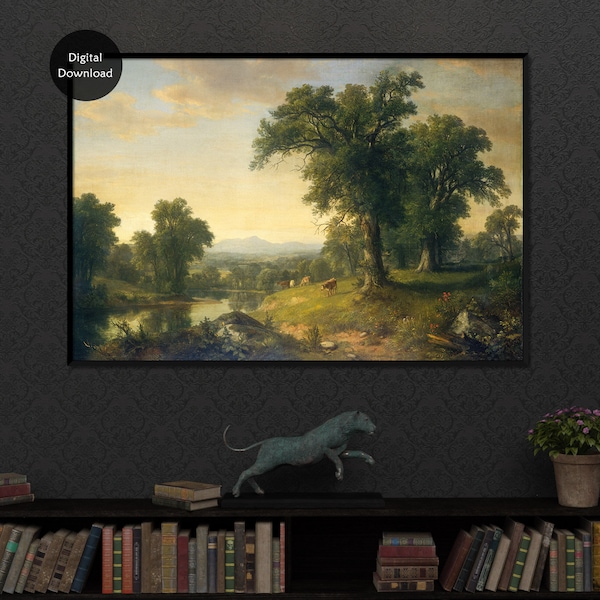 A Pastoral Scene by Asher Brown Durand Printable Vintage Wall Art, Rustic Rural American Landscape Painting, Old Masters Digital Download