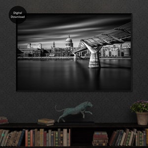 London Printable Wall Art, Millennium Bridge, Black and White Fine Art Photography, London Gift for Home