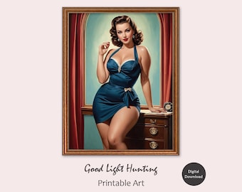 Vintage Pin-Up Girl Art: Retro Style Illustration (Digital Download)
