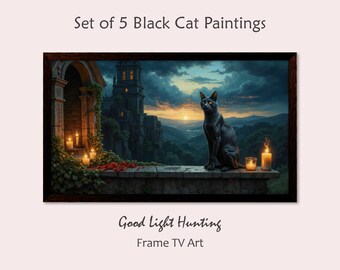 Black Cat Gothic Art Set, Dark Academia Samsung Frame TV (Digital Download)