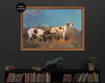 Antique Dog Painting, Printable Vintage Hunting Dogs Wall Art, Dog Lover Gift, Cottagecore Decor