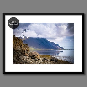 Stokksnes Beach, Vestrahorn Mountain Printable Photograph, Iceland Coastal Landscape Wall Art, Icelandic Home Office or Hotel Wall Decor