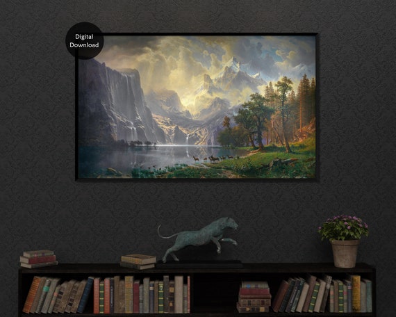 Printable Vintage Wall Art, Among the Sierra Nevada by Albert Bierstadt, American Rural Landscape Painting, Old Masters, Digital Download