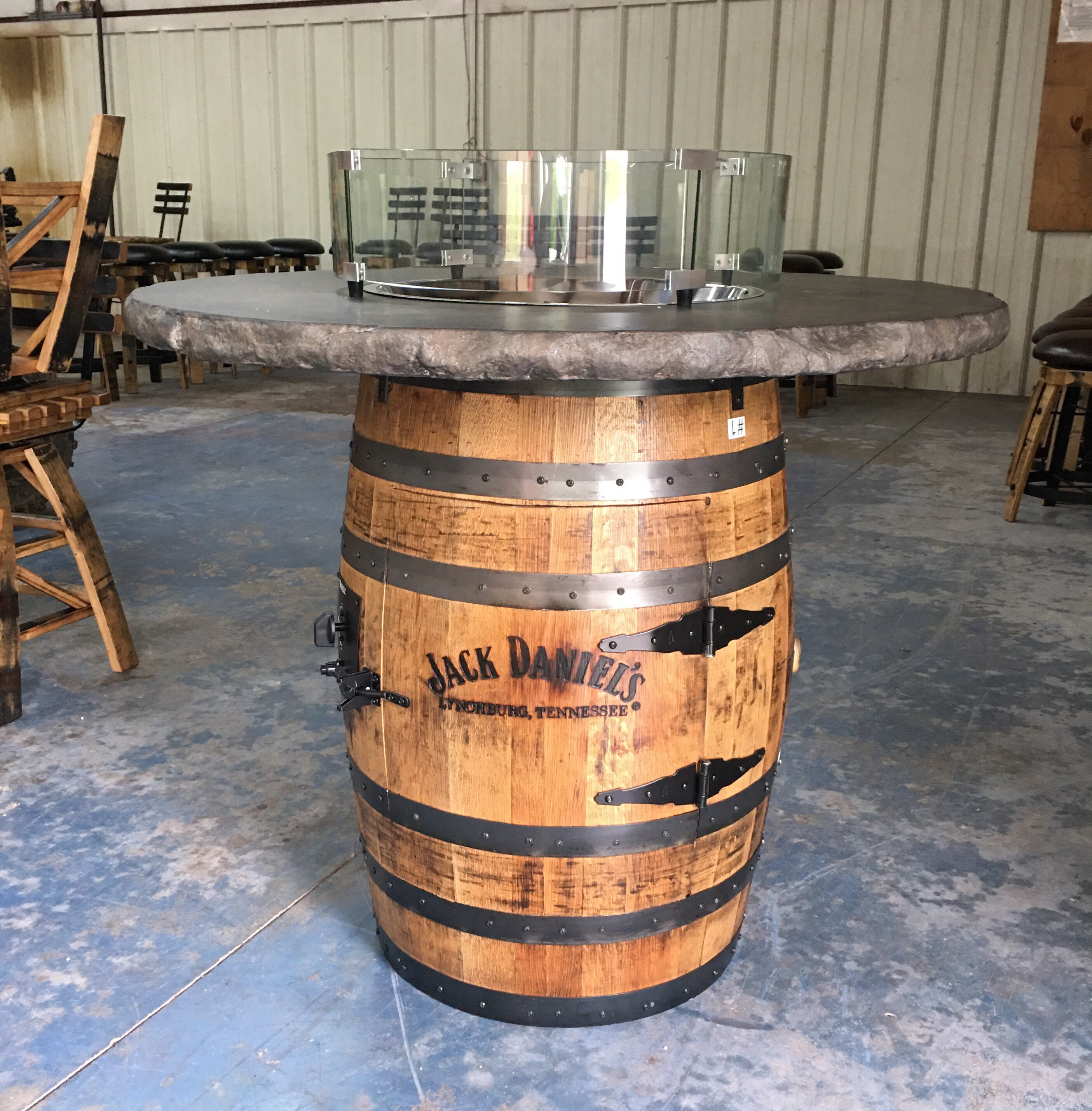 Jack Daniels Whiskey Barrel Fire Pit with Concrete Top Etsy