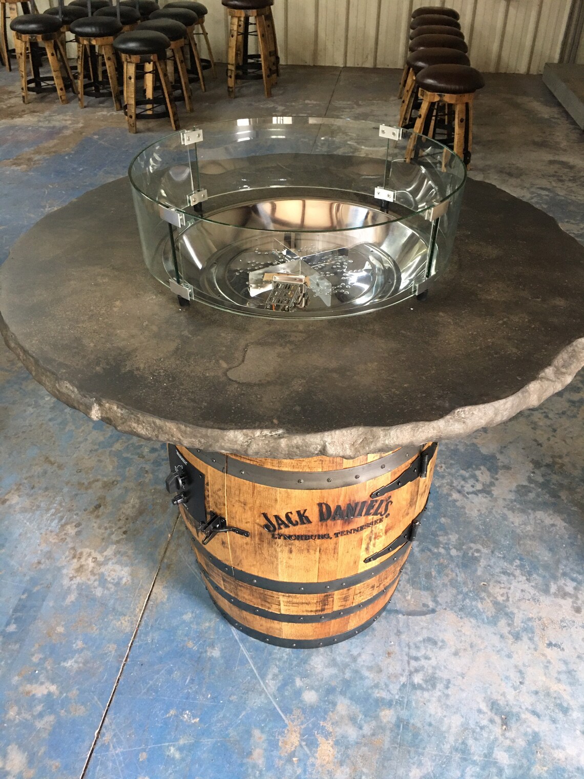 Jack Daniels Whiskey Barrel Fire Pit with Concrete Top Etsy