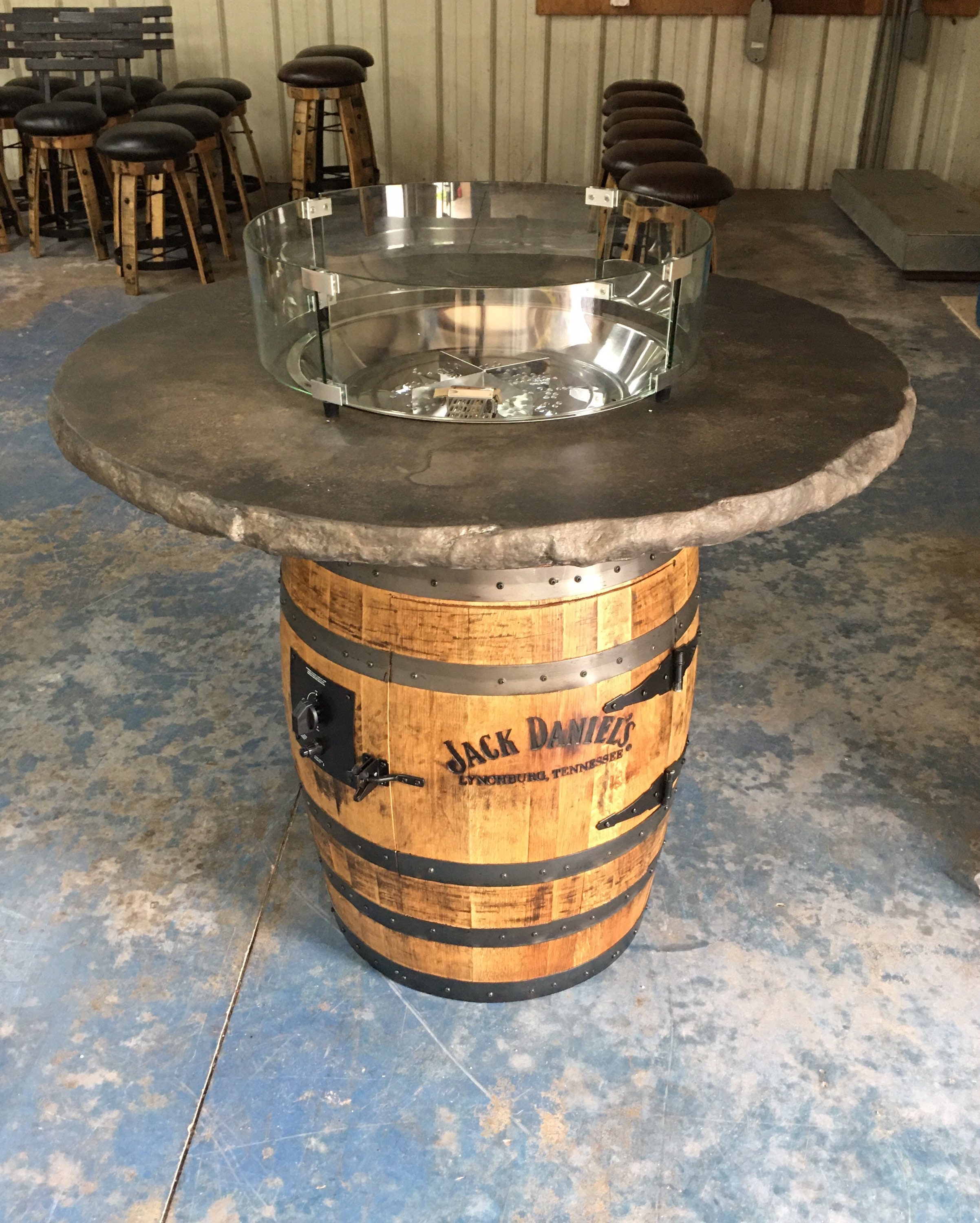 Jack Daniels Whiskey Barrel Fire Pit with Concrete Top Etsy