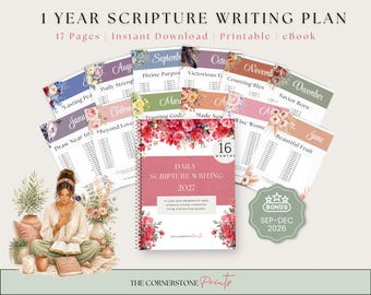 1 Year Scripture Writing Plan, Daily Bible Journaling, Monthly Bible Writing Plan,  Printable Daily Bible Study, Bible Journaling for Woman