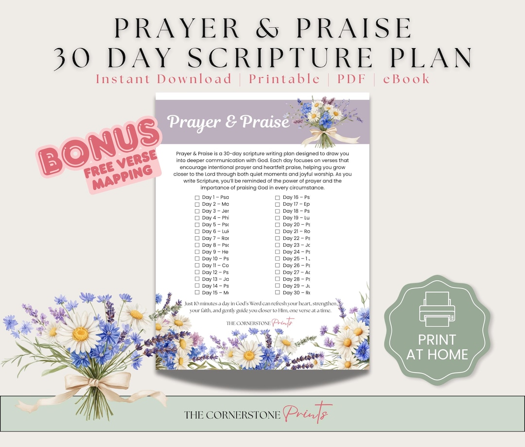 Prayer & Praise 30 Day Scripture Writing Plan, Daily Bible Journaling ...
