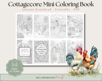Minilibro para colorear de estilo cottagecore imprimible para niños y adultos / Divertidas páginas para colorear de bolsillo (descarga instantánea)
